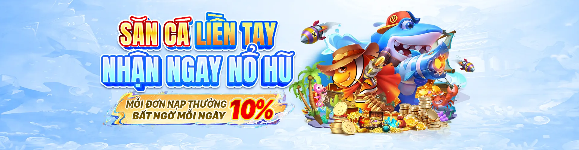 Hình ảnh đại dương rực rỡ với các sinh vật biển và súng bắn cá tại TR88 Game Bài